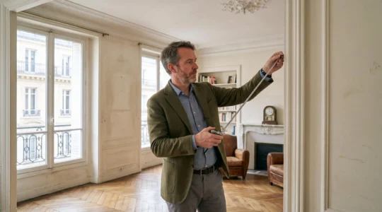 Expert en immobilier évaluant une propriété parisienne pour une estimation précise.
